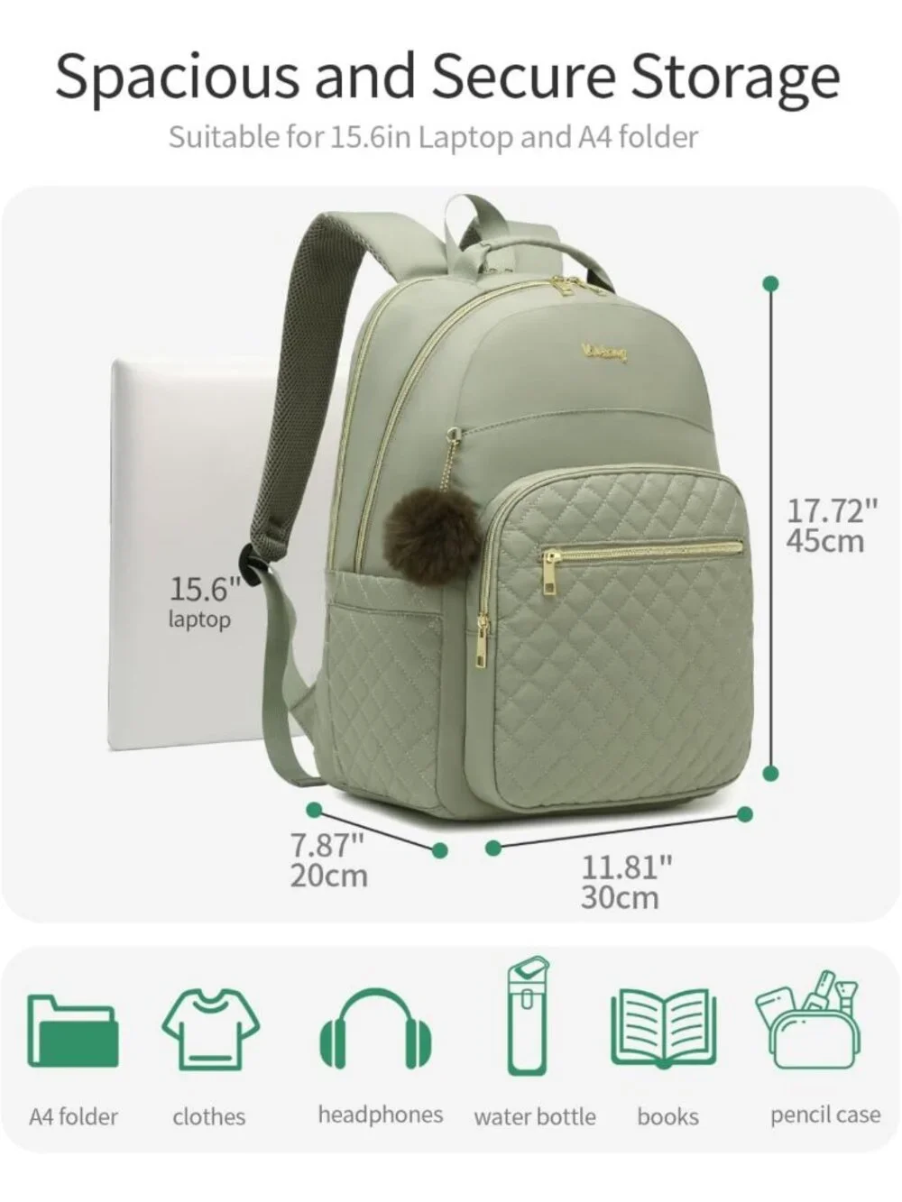 Cute Teen Girls School Backpack, Laptop Bag with Charging Hole for Work